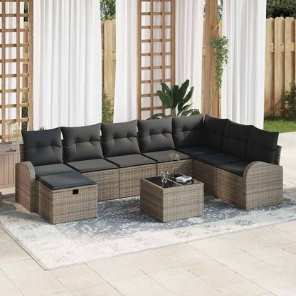 Set di divani con cuscino con archiviazione Grigio polyrattan
