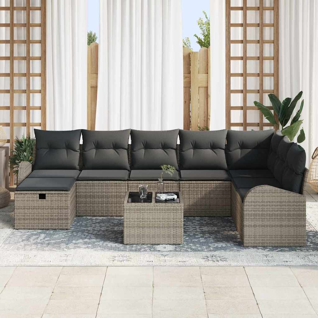 Set di divani con cuscino con archiviazione Grigio polyrattan