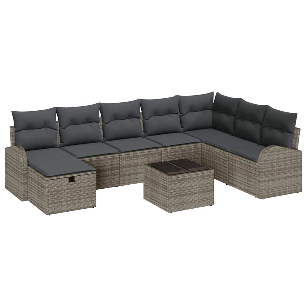 Set di divani con cuscino con archiviazione Grigio polyrattan