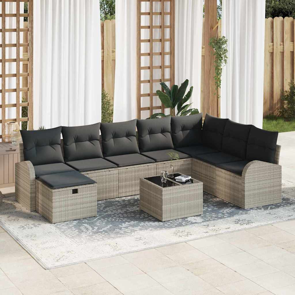 Set di divani con cuscino Grigio chiaro polyrattan