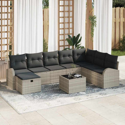 Set di divani con cuscino Grigio chiaro polyrattan