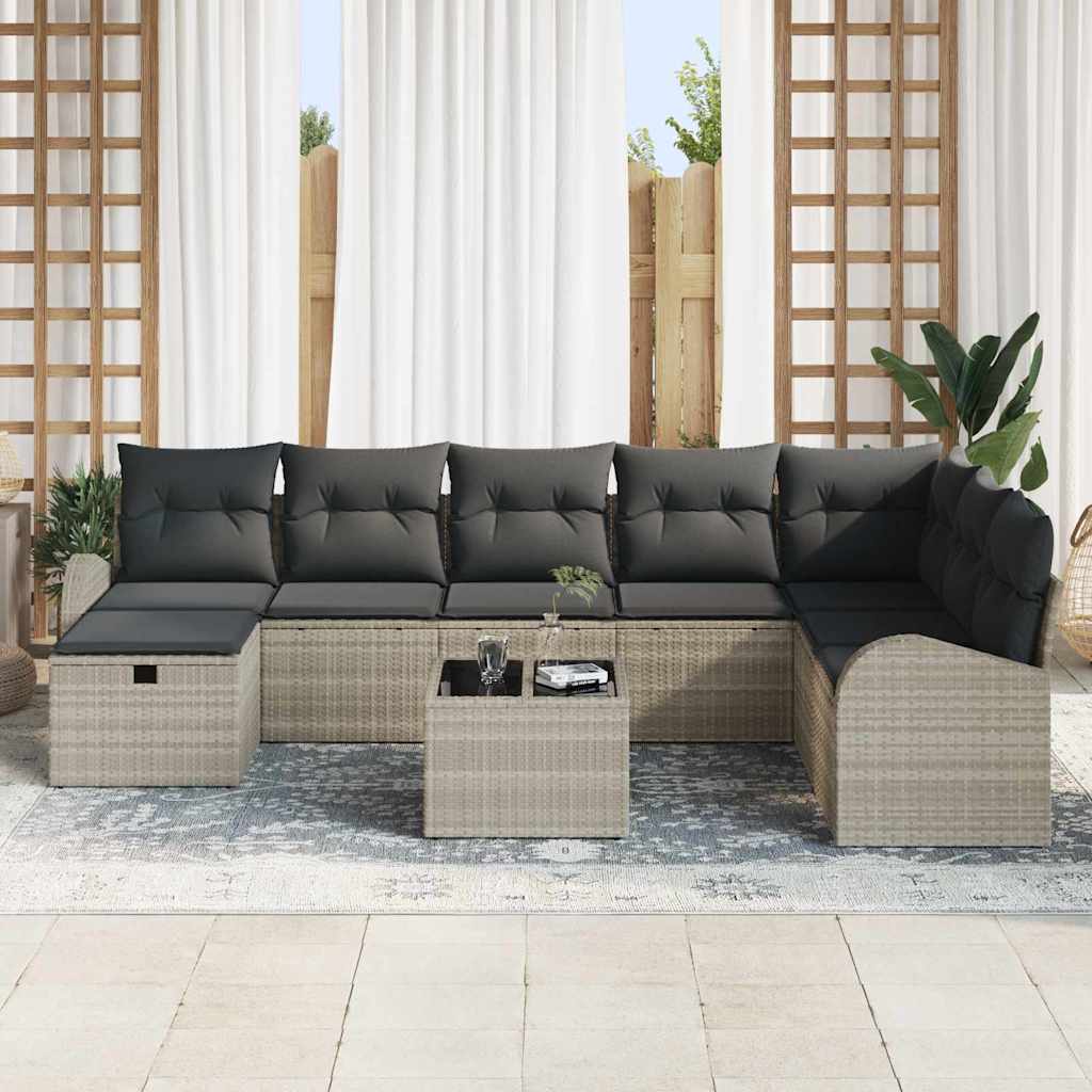 Set di divani con cuscino Grigio chiaro polyrattan