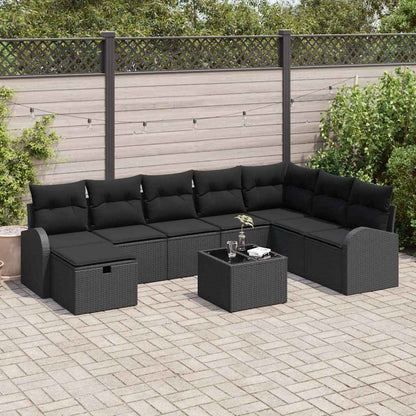 Set di divani con cuscino con archiviazione Nero polyrattan