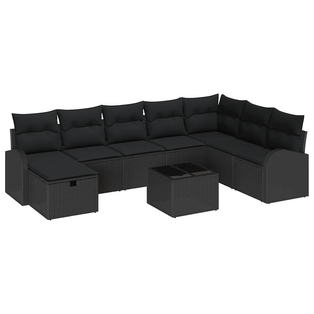 Set di divani con cuscino con archiviazione Nero polyrattan