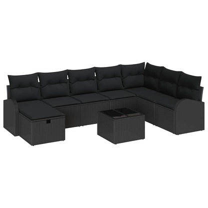 Set di divani con cuscino con archiviazione Nero polyrattan