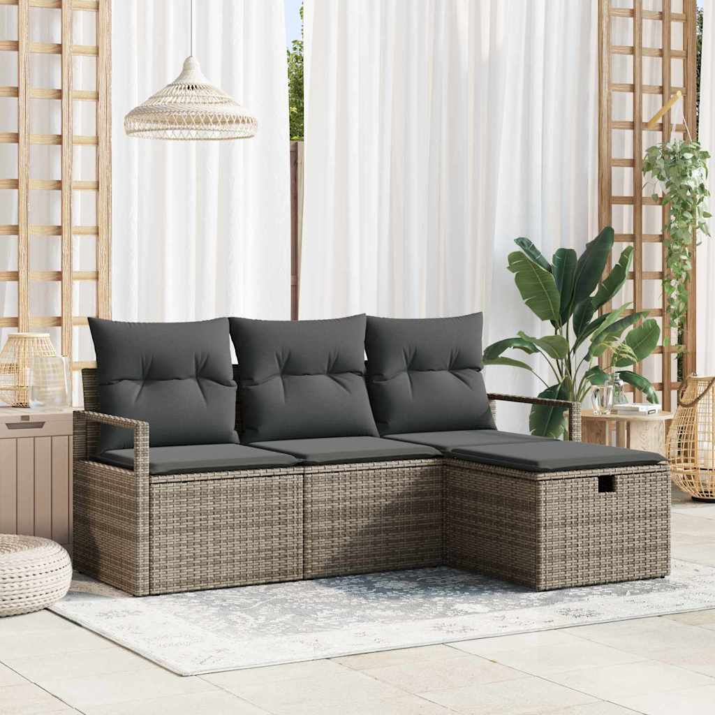 Set di divani con cuscino 4 pcs Grigio polyrattan