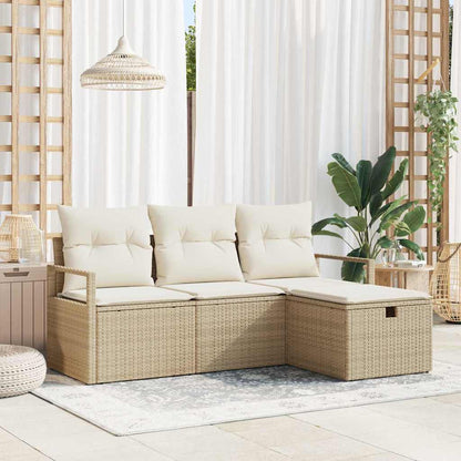 Set di divani con cuscino 4 pcs Beige e Crema polyrattan