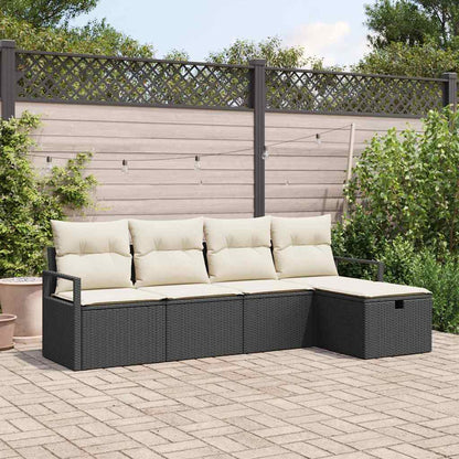 Set di divani con cuscino 5 pcs Nero e Crema polyrattan
