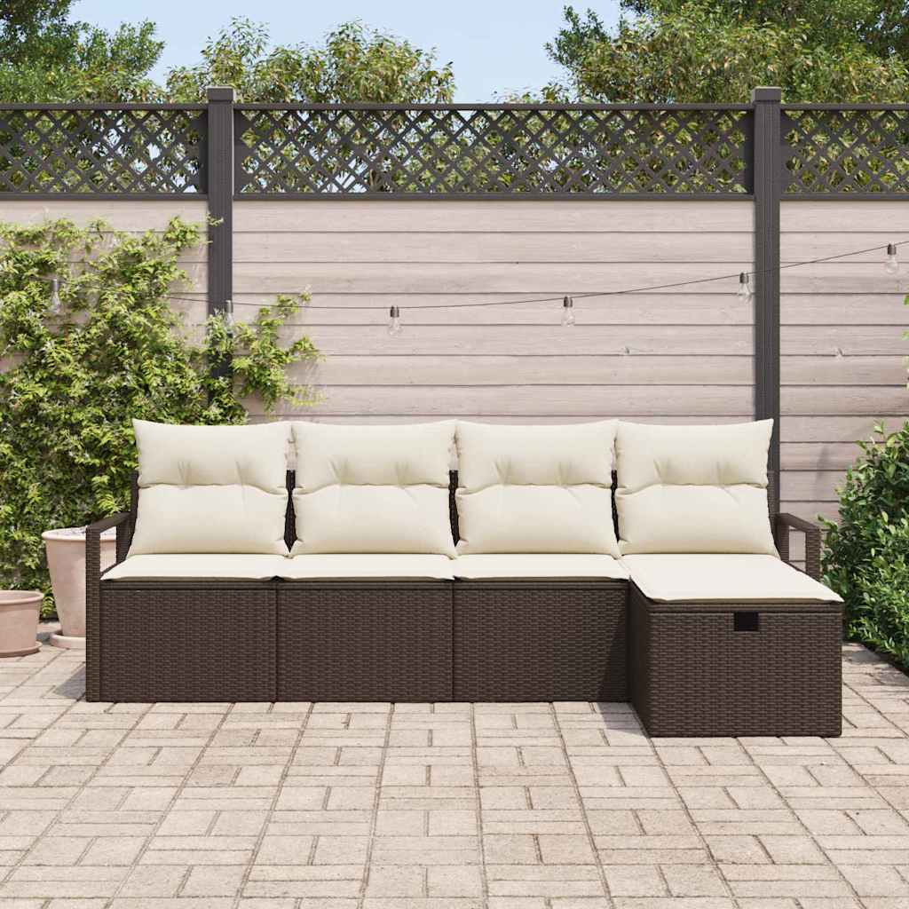 Set di divani con cuscino Marrone e Crema polyrattan