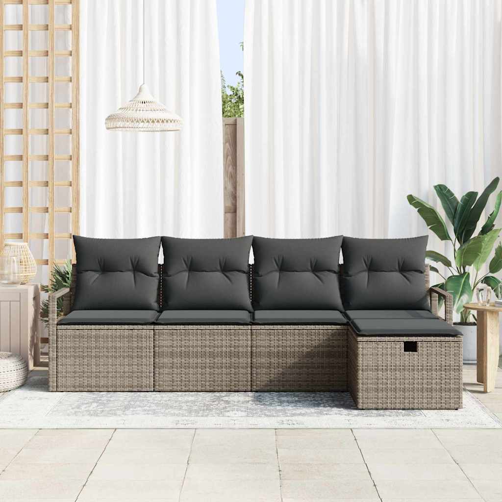 Set di divani con cuscino con archiviazione Grigio polyrattan