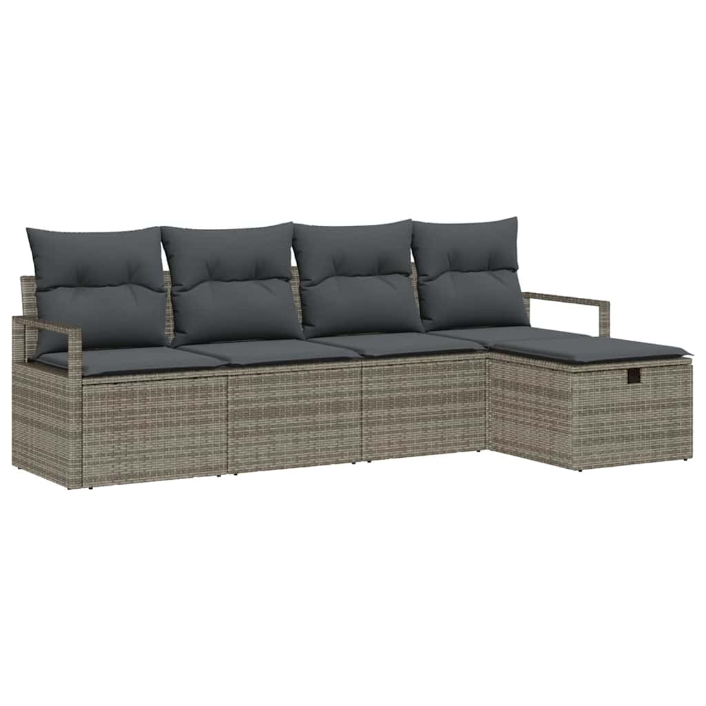Set di divani con cuscino con archiviazione Grigio polyrattan