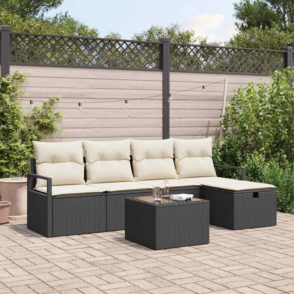 Set di divani con cuscino 6 pcs Nero e Crema polyrattan