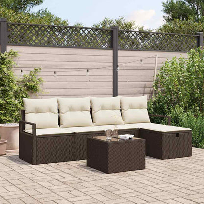 Set di divani con cuscino 6 pcs Marrone e Crema polyrattan