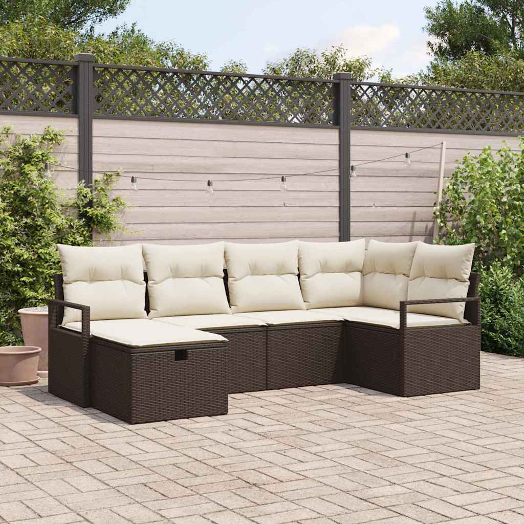 Set di divani con cuscino Marrone e Crema polyrattan