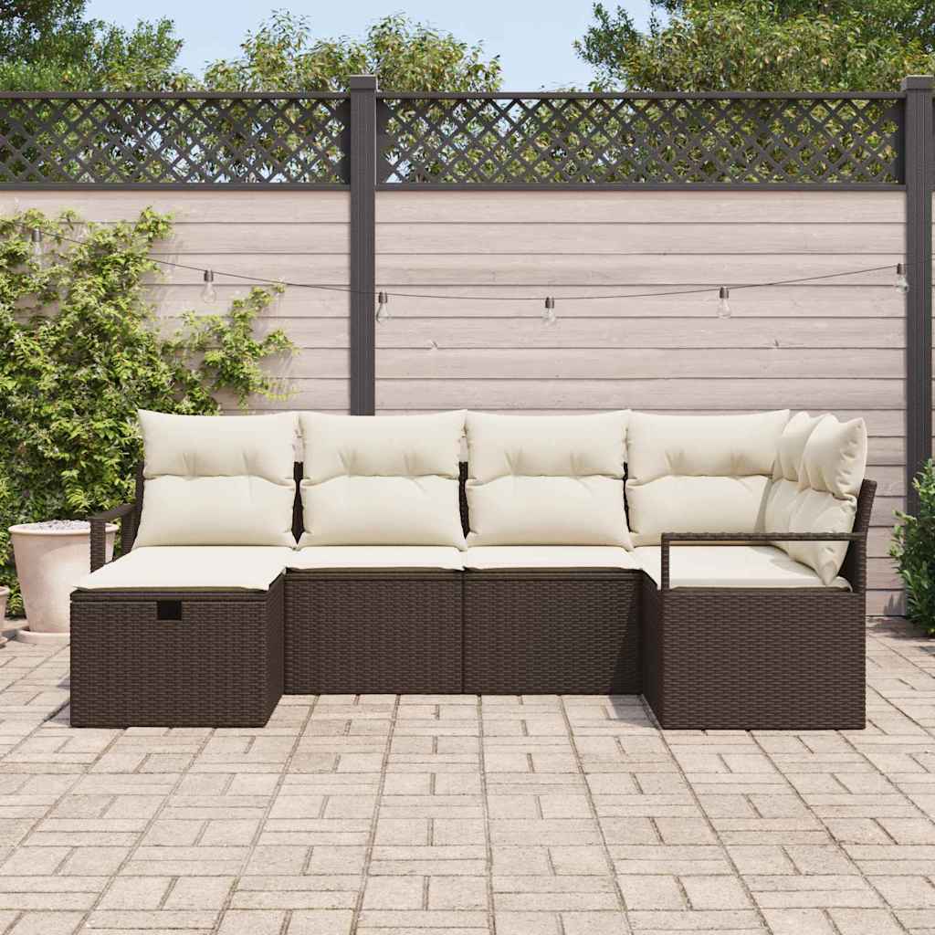Set di divani con cuscino Marrone e Crema polyrattan