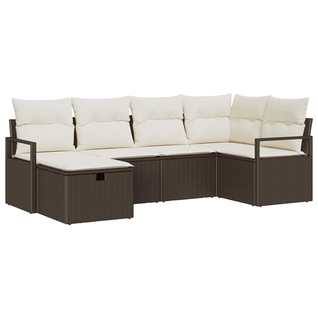 Set di divani con cuscino Marrone e Crema polyrattan