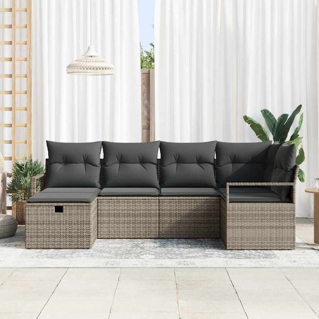 Set di divani con cuscino con archiviazione Grigio polyrattan
