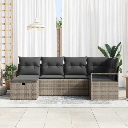 Set di divani con cuscino con archiviazione Grigio polyrattan