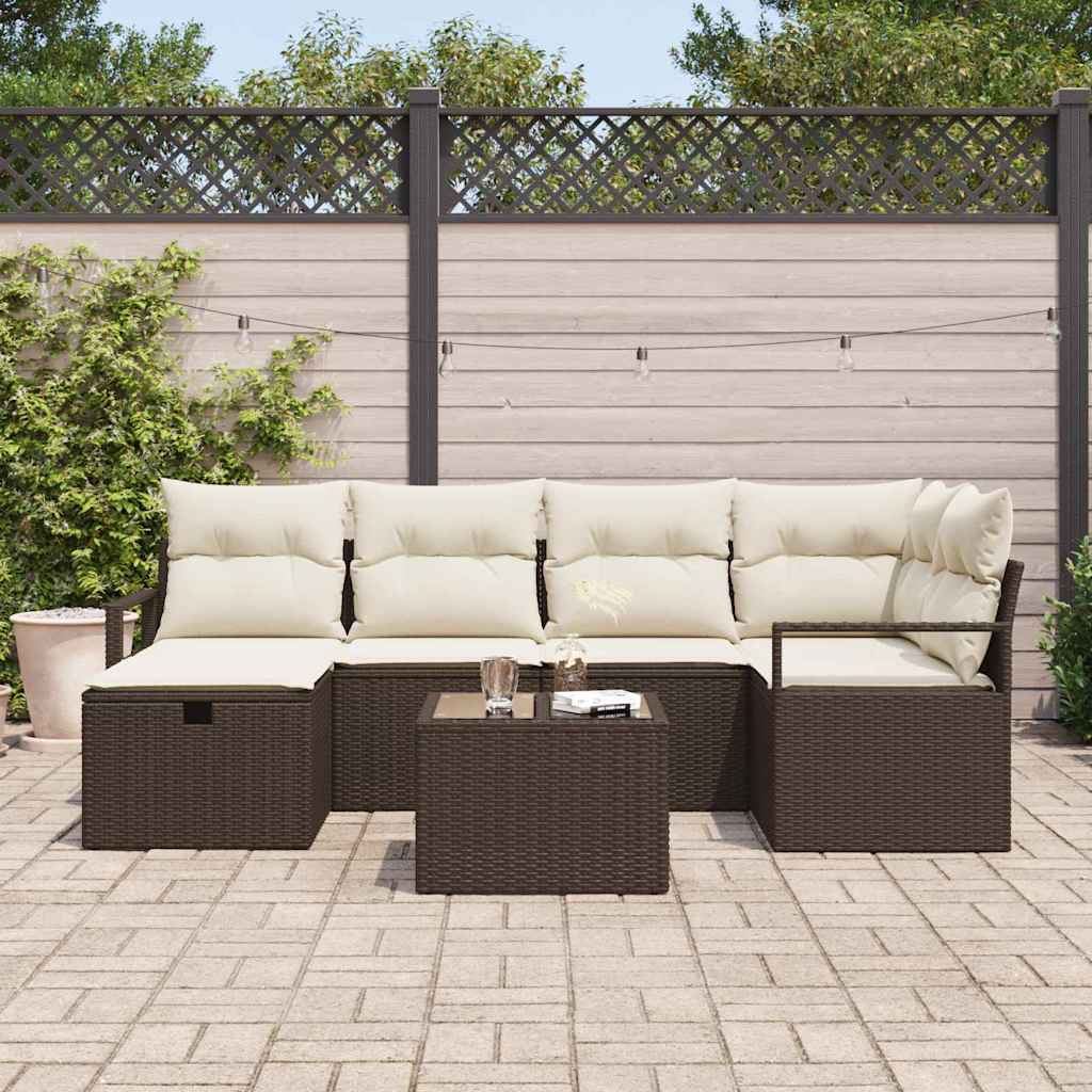 Set di divani con cuscino Marrone e Crema polyrattan