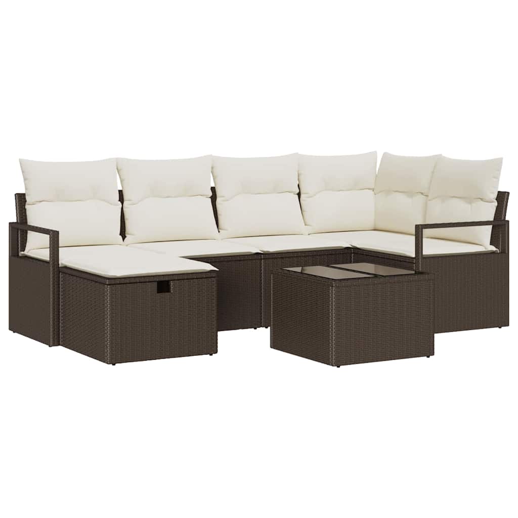 Set di divani con cuscino Marrone e Crema polyrattan