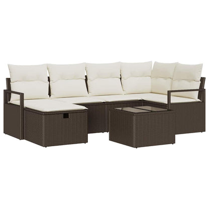 Set di divani con cuscino Marrone e Crema polyrattan