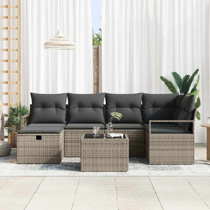 Set di divani con cuscino con archiviazione Grigio polyrattan