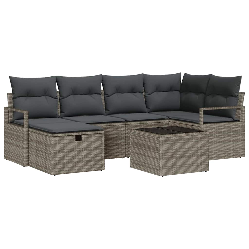 Set di divani con cuscino con archiviazione Grigio polyrattan