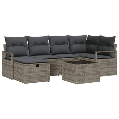 Set di divani con cuscino con archiviazione Grigio polyrattan