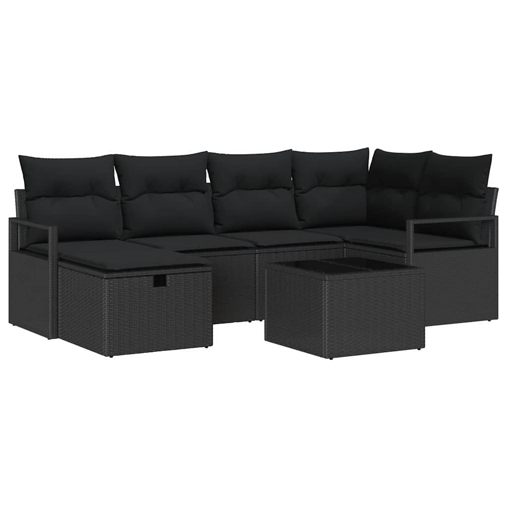 Set di divani con cuscino con archiviazione Nero polyrattan