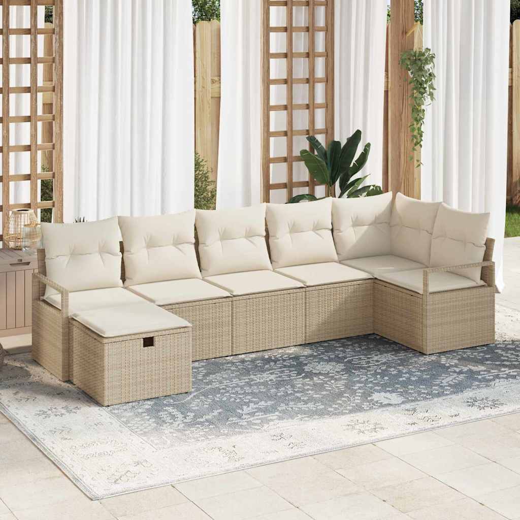 Set di divani con cuscino 7 pcs Beige e Crema polyrattan