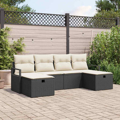Set di divani con cuscino 6 pcs Nero e Crema polyrattan
