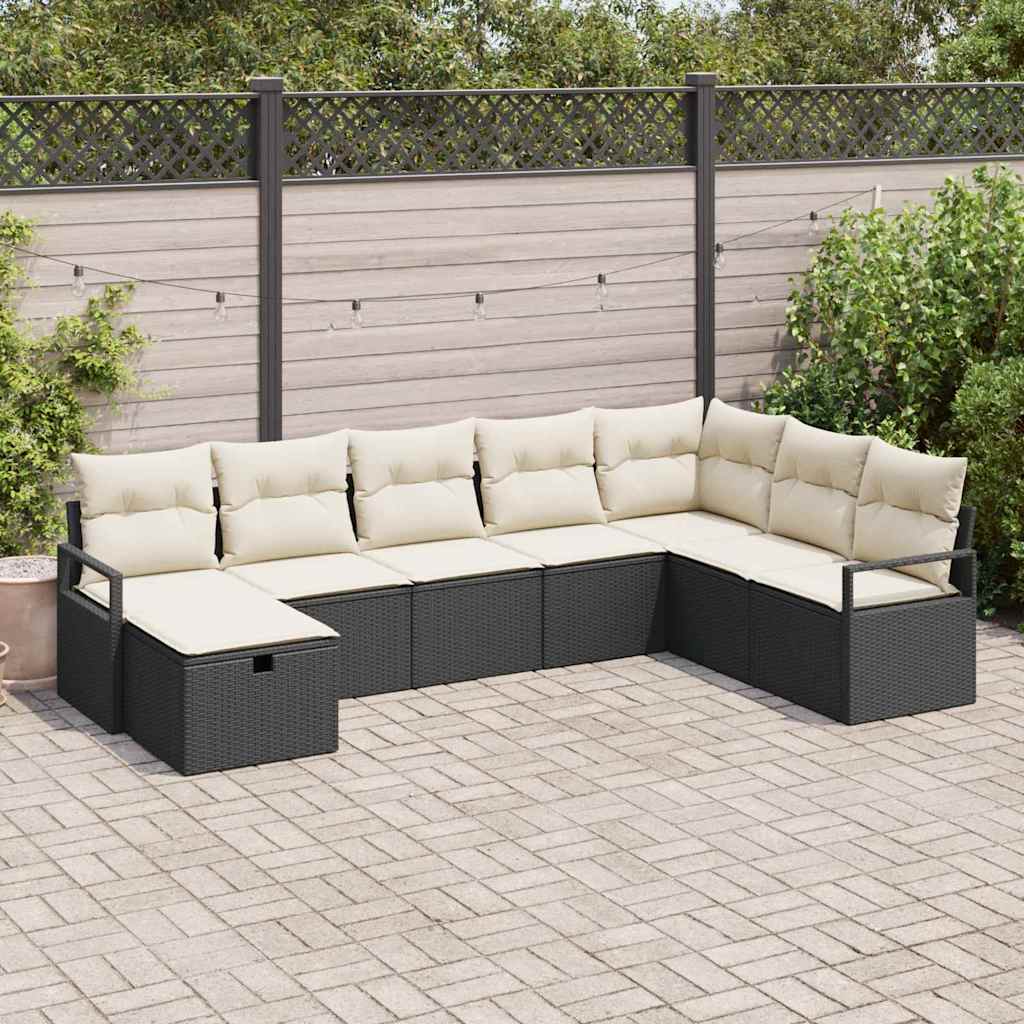 Set di divani con cuscino 8 pcs Nero e Crema polyrattan