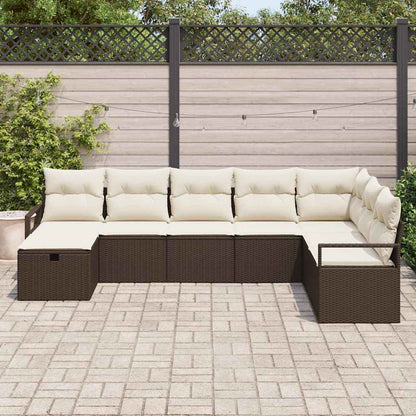 Set di divani con cuscino Marrone e Crema polyrattan