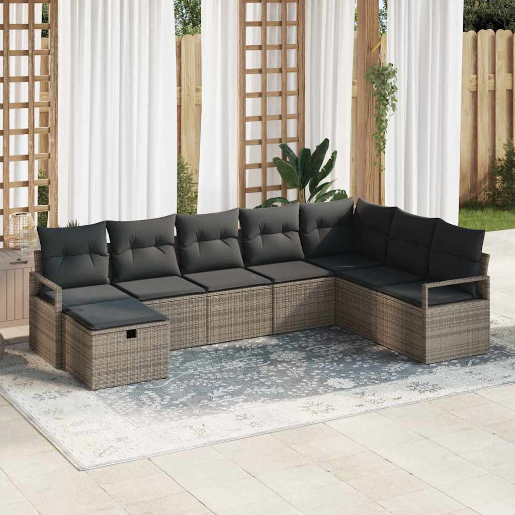 Set di divani con cuscino 8 pcs Grigio polyrattan