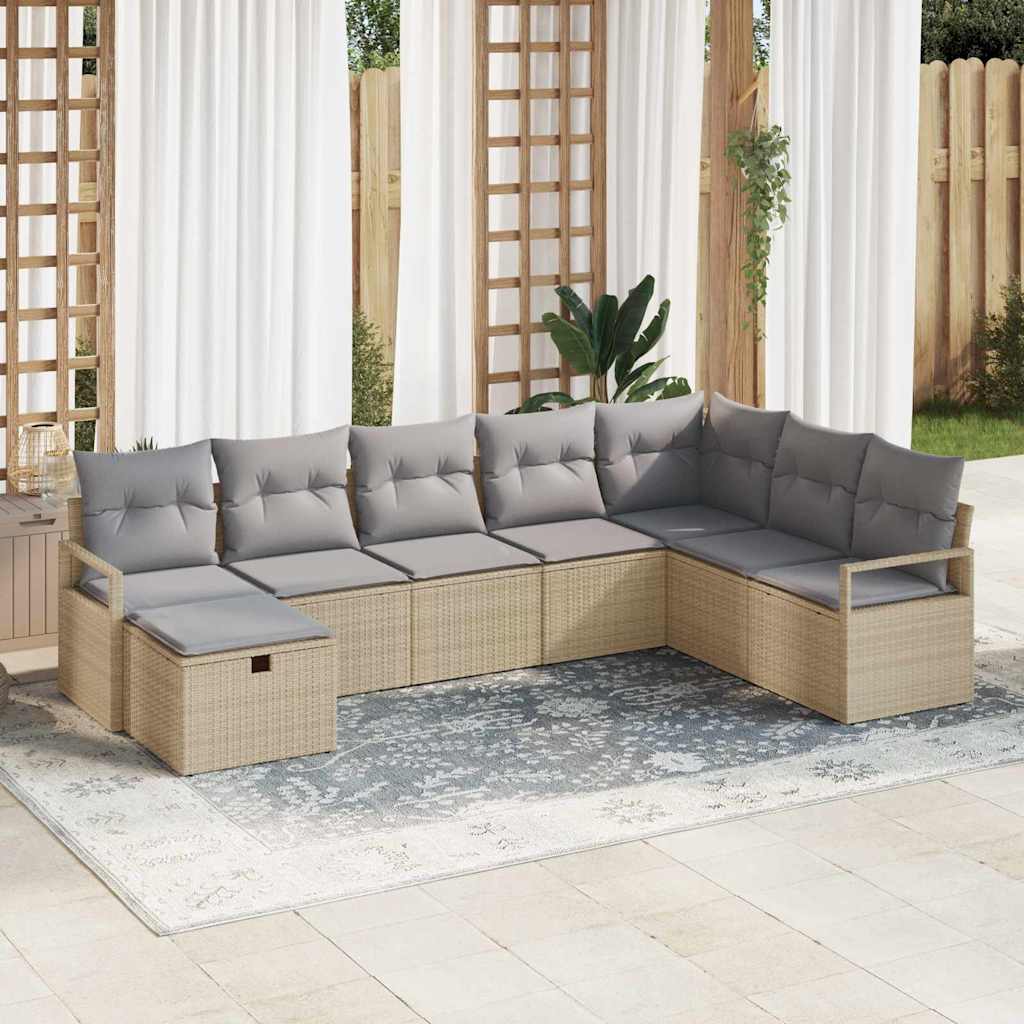 Set di divani 8 pcs Beige e grigio chiaro polyrattan