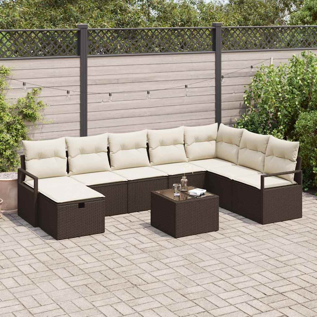 Set di divani con cuscino Marrone e Crema polyrattan