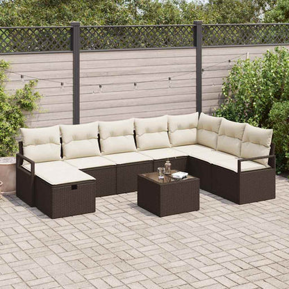 Set di divani con cuscino Marrone e Crema polyrattan