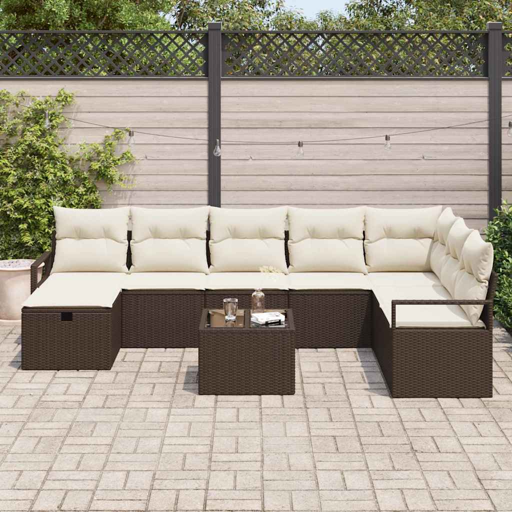 Set di divani con cuscino Marrone e Crema polyrattan