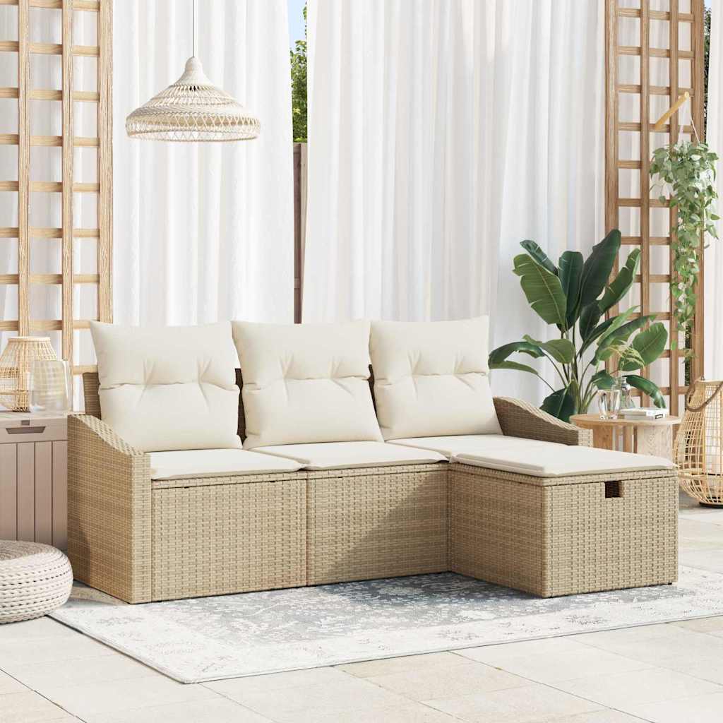 Set di divani con cuscino 4 pcs Beige polyrattan