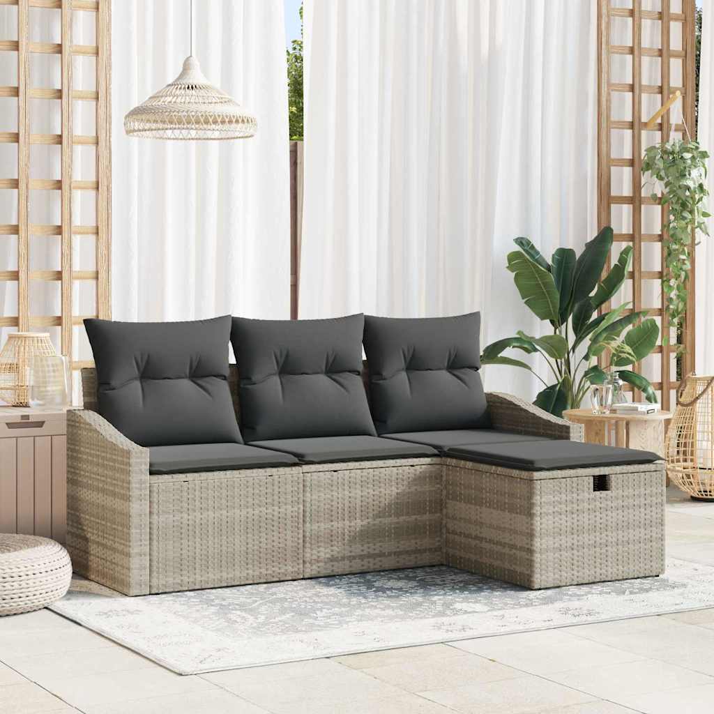 Set di divani con cuscino 4 pcs Grigio chiaro polyrattan