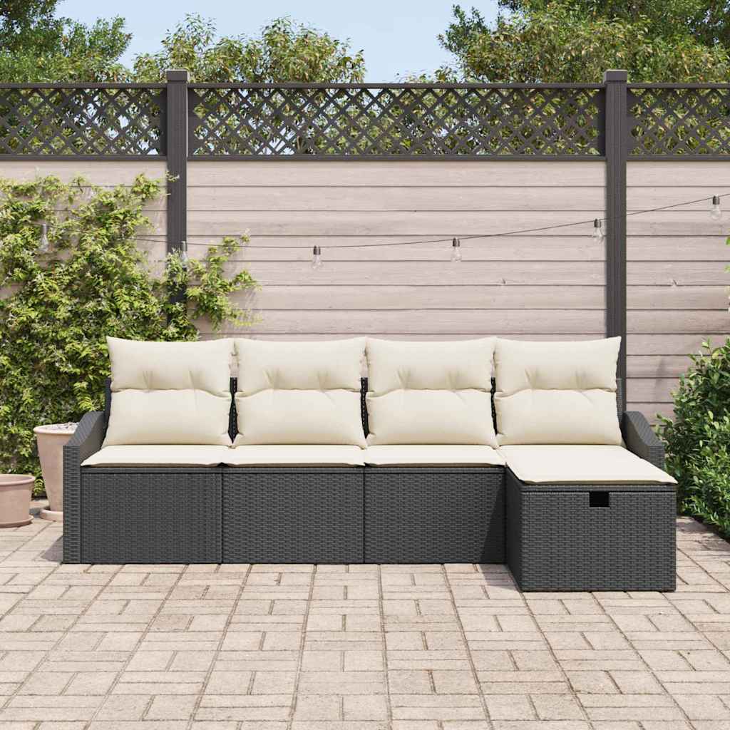 Set di divani con cuscino con archiviazione Nero polyrattan