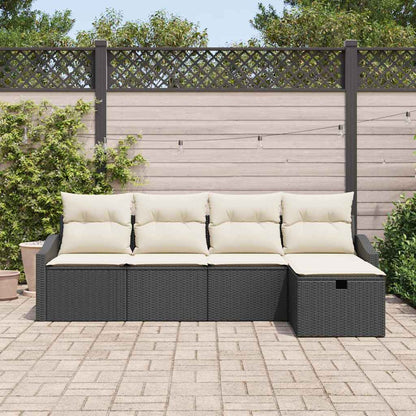 Set di divani con cuscino con archiviazione Nero polyrattan
