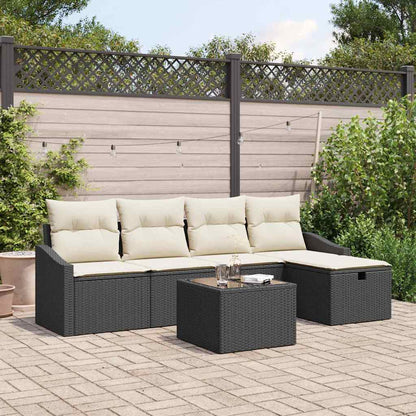 Set di divani con cuscino con archiviazione Nero polyrattan