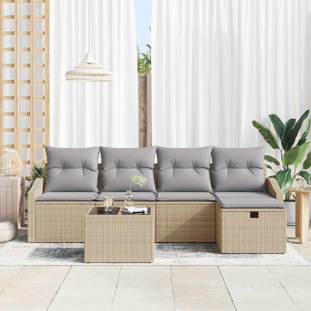Set di divani con cuscino con archiviazione Beige polyrattan