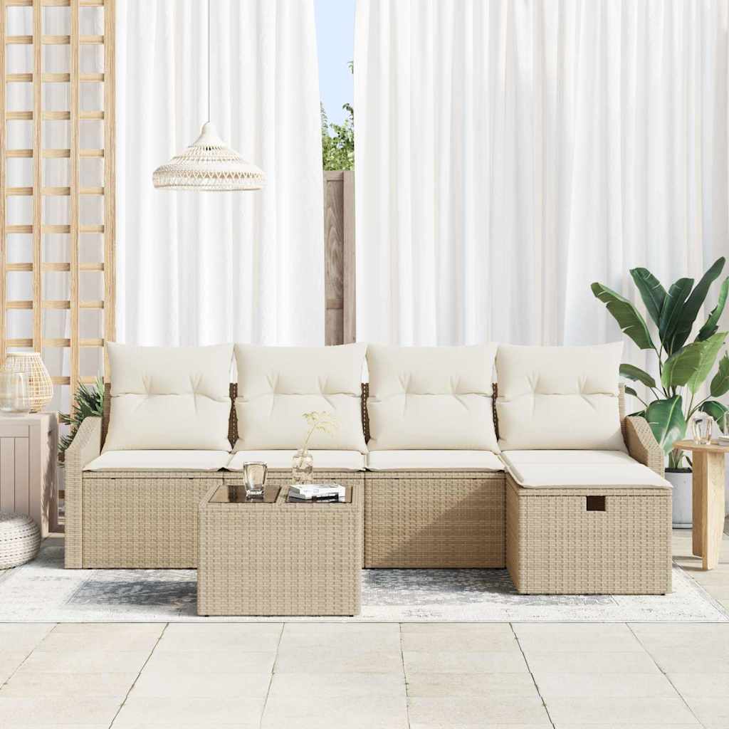 Set di divani con cuscino con archiviazione Beige polyrattan