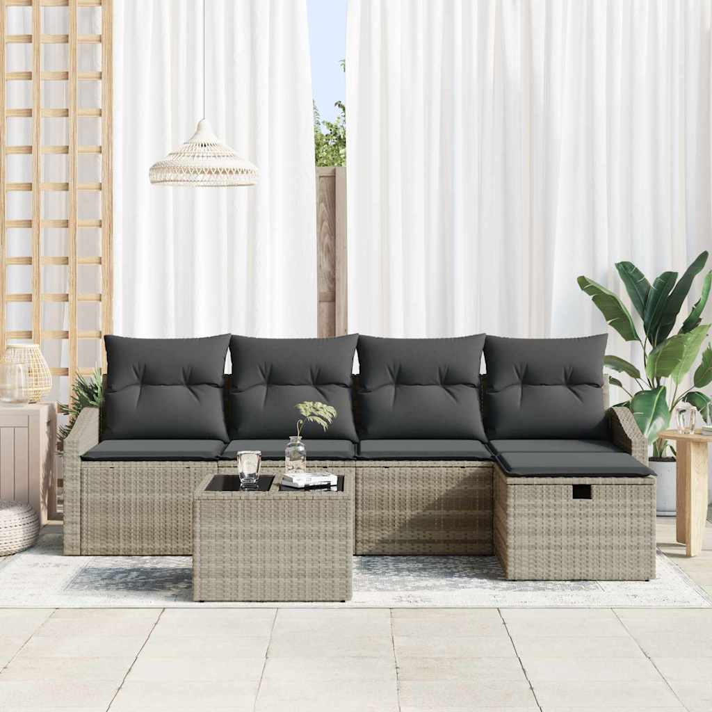 Set di divani con cuscino Grigio chiaro polyrattan