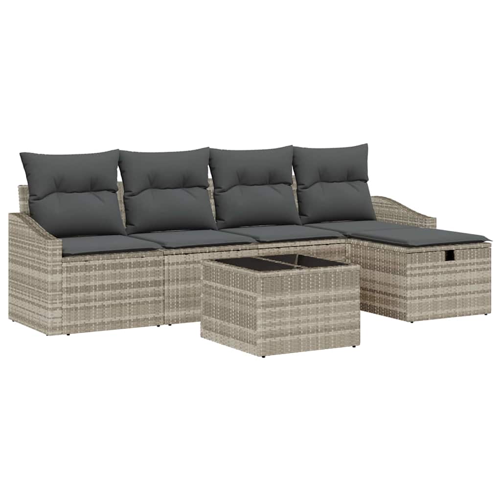 Set di divani con cuscino Grigio chiaro polyrattan