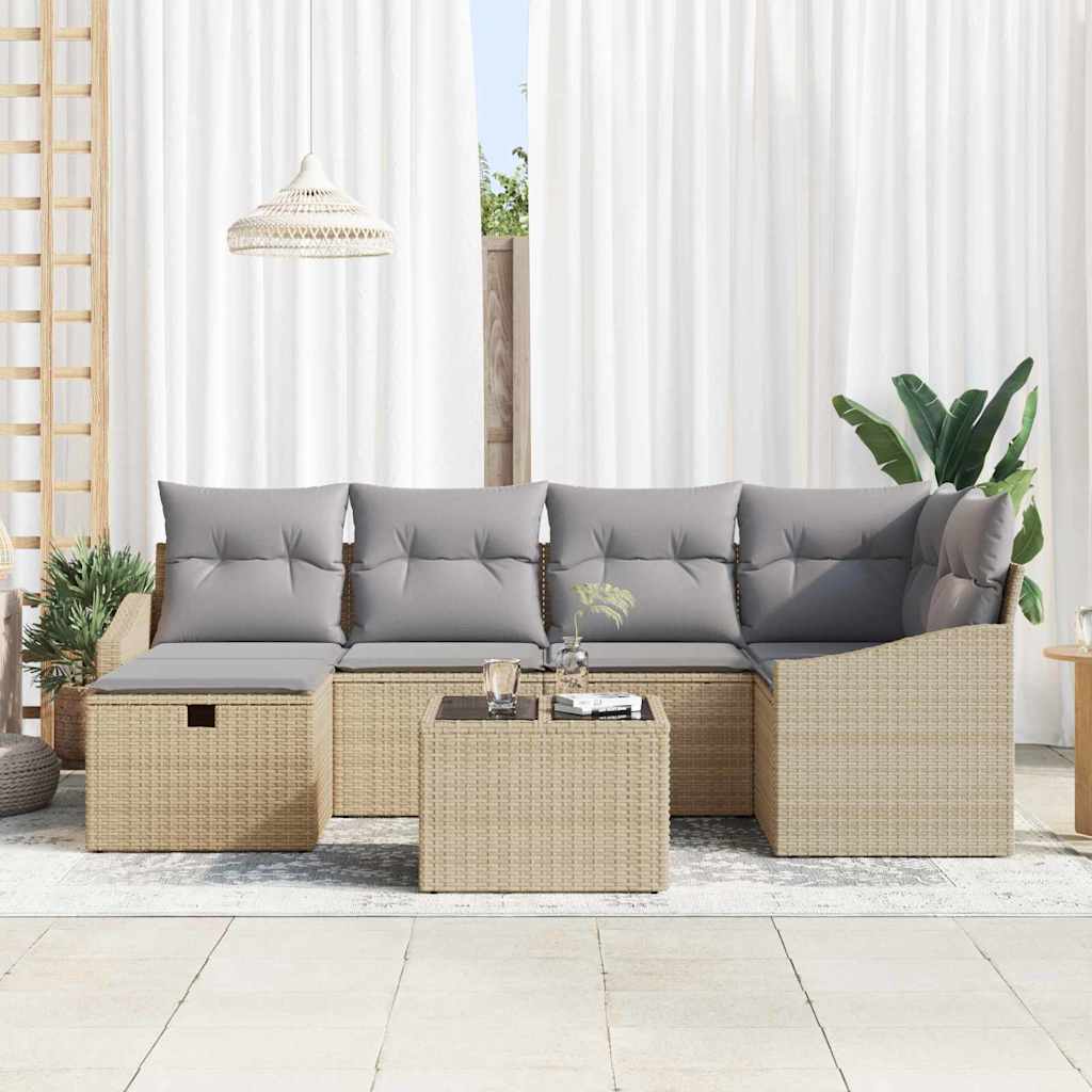 Set di divani con cuscino Beige e Grigio Chiaro polyrattan