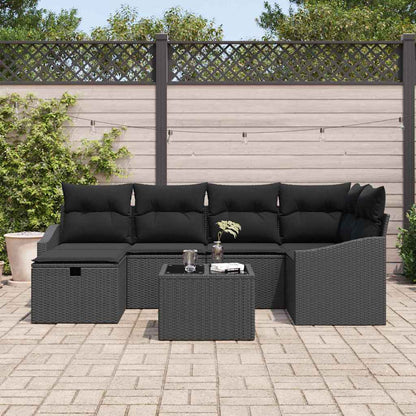 Set di divani con cuscino con archiviazione Nero polyrattan