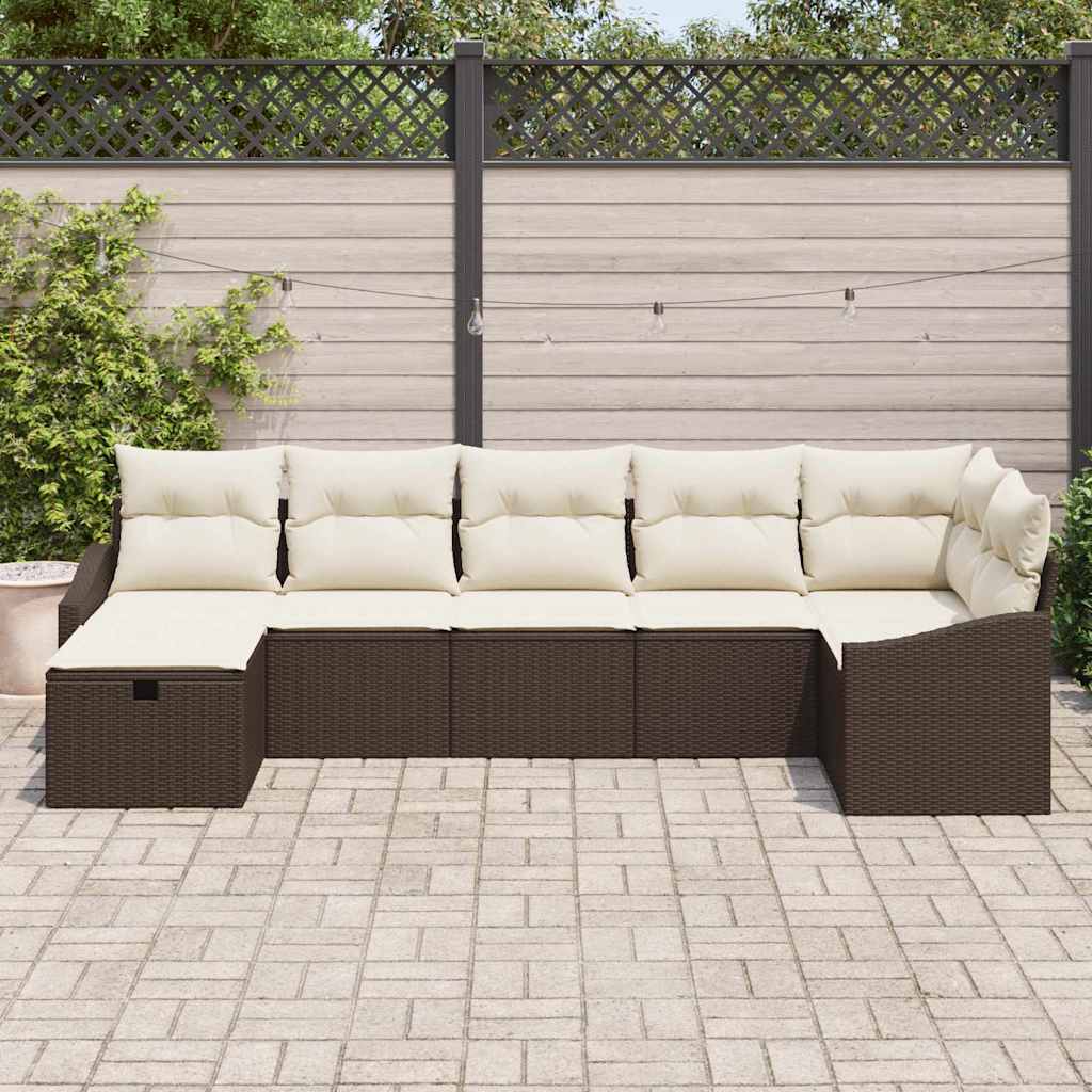Set di divani con cuscino con archiviazione Marrone polyrattan